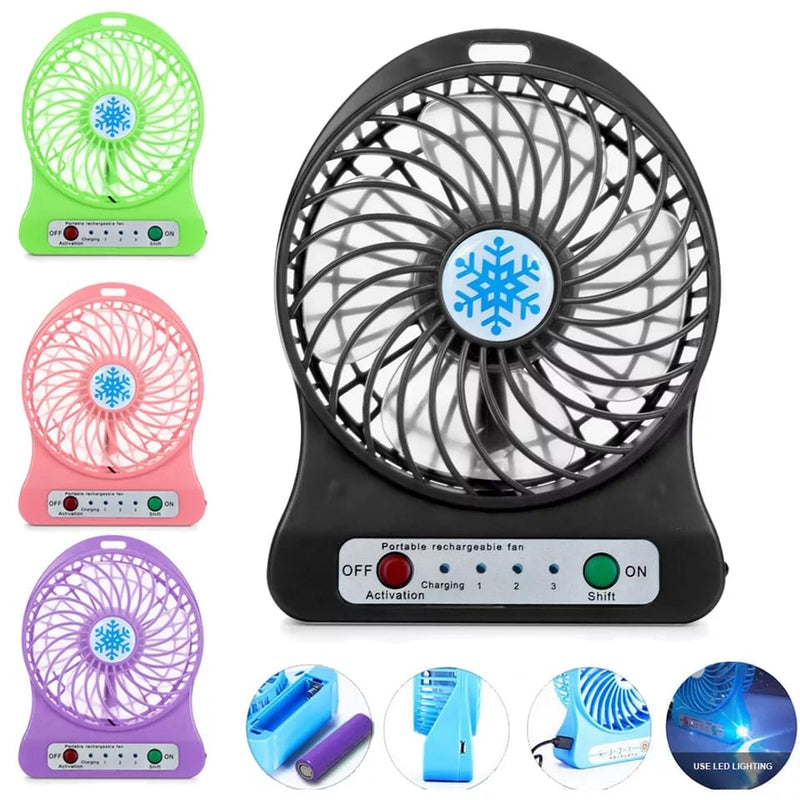 Mini Ventilador Recarregável Usb Portátil Com 3 Velocidades